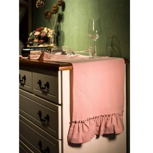 Farmhouse Table Runner Country Cottage Decor Pink Cotton Decorative Dining Cloth - Picture 4 of 6